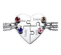 INBLUE Collana Personalizzata per Uomo/Donna, Collana di Coppia/Amicizia per 2/3/4/5 Pezzi, Set di Collane con Pezzi di Puzzle A Cuore Nero/Argento, Collana con Incisione Nome/Testo