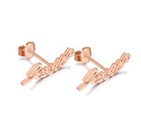 INBLUE Orecchini Donna con Nome Personalizzati Orecchini a Bottone con Nome in Argento 925 Placcato Oro Orecchini Minimalisti Gioielli Fatti a Mano Delicati Regali per Lei - Oro rosa