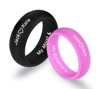 INBLUE Personalizzati Anelli in Silicone per Coppie Lui e Lei Anelli Nuziali Personalizzati Inciso Testo/Simbolo Fascia Nuziale Promessa Anelli Regalo per Marito Moglie (Anelli Set, Stile B 6mm & 8mm)