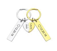 INBLUE Personalizzato Acciaio Inossidabile Coppia Portachiavi Impostato per Donne Inciso Nome Data Cuore Puzzle Portachiavi Etichetta Rotonda con Foto Tagliare Portachiavi con Nome - C2