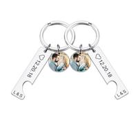 INBLUE Personalizzato Acciaio Inossidabile Coppia Portachiavi per Donne - Inciso Nome Data Cuore Puzzle Etichetta Rotonda con Foto Tagliare