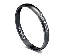 INBLUE Personalizzato Apribile Ovale Bracciale con Incisione Del Nome Della Data Bracciale Rigido in Acciaio Inossidabile Regalo di Gioielli per Donne Amici (Nero)