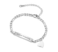 INBLUE Personalizzato Bar Bracciali con Nome Inciso per Le Donne Ragazze Fidanzate con Catena Regolabile Gioielli in Acciaio Inox Cuore Charm Damigella d'Onore Regali di Amicizia