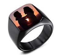 INBLUE Personalizzato Foto Anello con Sigillo Incisione Nero Immagine per Uomini Donne Acciaio Inossidabile Bundle con Regolatori della Dimensione Dell'anello (Nero Colore)