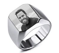 INBLUE Personalizzato Foto Anello con Sigillo Incisione No Incisione per Uomini Donne Acciaio Inossidabile Bundle con Regolatori della Dimensione Dell'anello (Argento Colore)