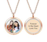 INBLUE Personalizzato Galleggiante Collana per Donna Inciso Foto/Testo Ciondolo Rotondo Acciaio Inox e Vetro con Pietra di Nascita Regalo di Memoria per Anniversario Compleanno (A3 - Colori)