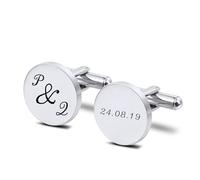 INBLUE Personalizzato Gemelli per Uomo Inciso Iniziali Data Ritratto Personalizzato Acciaio Inossidabile Regalo per Fidanzato Marito Papà (A2: Argento)