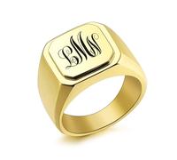 INBLUE Personalizzato Inciso Nome/Iniziale Monogramma Anello Sigillo per Uomo con Taglia Opzionale 14-32 Anelli Lettera in Acciaio Inossidabile Moda Anello Gioielli per Anniversario Matrimonio - C3