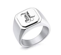 INBLUE Personalizzato Inciso Nome/Iniziale Monogramma Anello Sigillo per Uomo con Taglia Opzionale 14-32 Anelli Lettera in Acciaio Inossidabile Moda Anello Gioielli per Anniversario Matrimonio - A1