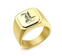 INBLUE Personalizzato Inciso Nome/Iniziale Monogramma Anello Sigillo per Uomo con Taglia Opzionale 14-32 Anelli Lettera in Acciaio Inossidabile Moda Anello Gioielli per Anniversario Matrimonio - C1
