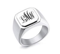 INBLUE Personalizzato Inciso Nome/Iniziale Monogramma Anello Sigillo per Uomo con Taglia Opzionale 14-32 Anelli Lettera in Acciaio Inossidabile Moda Anello Gioielli per Anniversario Matrimonio - A3