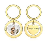 INBLUE Portachiavi con Foto Personalizzata e Nomi, Pendente Cuore/Rotondo in Acciaio Inossidabile Regalo per Madre/Famiglia