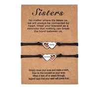 INBLUE Set di Braccialetti a Cuore Personalizzati, Nome Personalizzato 2 Pezzi Argento Set di Braccialetti in Acciaio Inossidabile, Regalo di Amicizia per Sorelle Migliori Amiche Besties Donne