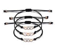 INBLUE Set di Braccialetti a Cuore Personalizzati, Nome Personalizzato 3 Pezzi Oro rosa Set di Braccialetti in Acciaio Inossidabile, Regalo di Amicizia per Sorelle Migliori Amiche Besties Donne