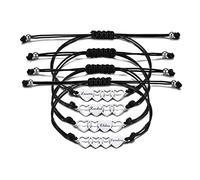 INBLUE Set di Braccialetti a Cuore Personalizzati, Nome Personalizzato 4 Pezzi Argento Set di Braccialetti in Acciaio Inossidabile, Regalo di Amicizia per Sorelle Migliori Amiche Besties Donne