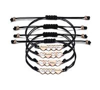 INBLUE Set di Braccialetti a Cuore Personalizzati, Nome Personalizzato 4 Pezzi Oro rosa Set di Braccialetti in Acciaio Inossidabile, Regalo di Amicizia per Sorelle Migliori Amiche Besties Donne