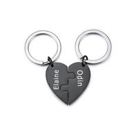 INBLUE Set di Portachiavi in Acciaio Inox Personalizzato 2-5 Nomi Cuore Puzzle Pezzi Nome Personalizzato Regali per Donne (Nero - 2 Pezzi)
