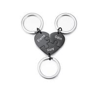 INBLUE Set di Portachiavi in Acciaio Inox Personalizzato 2-5 Nomi Cuore Puzzle Pezzi Portachiavi Nome Personalizzato Regali Portachiavi per Donne (Nero - 3 pezzi)