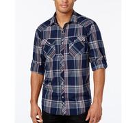 INC International Concepts Uomo Trucco Plaid Camicia, Basic Navy, Taglia M