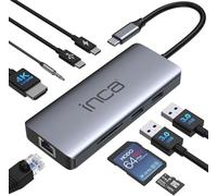 inca Hub USB C 9 in 1 ITPC-10TX, 2 x USB 3.0 + lettore di schede SD/TF + LAN 1000 Mbit/s + dati + audio da 3,5 mm + HDMI 4K a 60Hz + PD100W, USB C Docking Station per MacBook, Dell, Chromebook