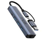 INCA IUTP-5T Hub USB/Type-C - Alloggiamento in alluminio, 3 USB 3.0 + tipo C + Ethernet RJ45; 3 porte USB 3.0 ad alta velocità, trasferimento dati fino a 5 Gbps