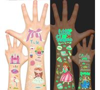 Incandescente principessa tatuaggi bambini, 140 stili principessa decorazione tatuaggi temporanei per le ragazze, incandescente principessa tatuaggi temporanei per bambini ragazze (10 fogli)