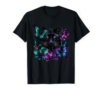Incantata Pantera Nera con Farfalle Viola Teal Maglietta