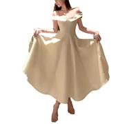 Incantevole abito da ballo con volant rosa da donna - Abito da sposa svasato a vita alta con spalle scoperte, Abito Lungo Bianco, S