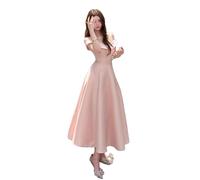 Incantevole abito da ballo con volant rosa da donna - Abito da sposa svasato a vita alta con spalle scoperte, Abito Lungo Pnnrk, S