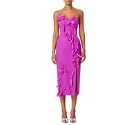 Incantevole abito snellente senza spalline da donna - abito da sera senza maniche a vita alta applique, Rosa, L