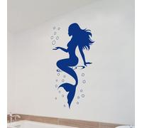 Incantevole adesivo da parete sirena per varie stanze, facile da applicare e rimovibile, decorazione impermeabile (57 x 30 blu)
