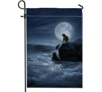 Incantevole bandiera da giardino a forma di sirena, bandiera blu scuro oceanica, bandiera da cortile in iuta su entrambi i lati, decorazione estiva per esterni, 30,5 x 45,7 cm