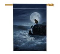 Incantevole bandiera da giardino a forma di sirena, bandiera blu scuro oceanica, bandiera da cortile in iuta su entrambi i lati, decorazione estiva per prato all'aperto, 71 x 101 cm