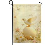 Incantevole bandiera da giardino a forma di uccello pulcino primaverile, decorazione floreale gialla morbida per Pasqua all'aperto bandiera a doppia faccia decorazione domestica 30,5 x 45,7 cm