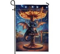 Incantevole bandiera da giardino con carosello di draghi, decorazione per la casa, motivo cielo notturno fantasy, decorazione per la casa, vivace decorazione per esterni, 30,5 x 45,7 cm