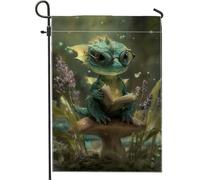Incantevole bandiera da giardino con drago blu, decorazione da giardino fantasiosa fantasia, striscione da esterno in iuta su entrambi i lati per primavera estate, decorazione magica per prato 30,5 x