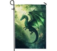Incantevole bandiera da giardino con drago verde, decorazione fantasy mistica per esterni, bandiera da giardino in iuta su entrambi i lati, per primavera, estate, decorazione per prato, 30,5 x 45,7 cm