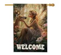 Incantevole bandiera da giardino con fatine e cervi, fiori colorati per esterni per primavera ed estate, striscione magico su entrambi i lati per prato per la decorazione della casa, 71 x 101 cm
