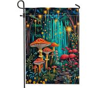 Incantevole bandiera da giardino con fogliame autunnale, motivo funghi colorati, bandiera da esterno in poliestere double face, 30,5 x 45,7 cm