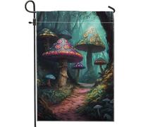 Incantevole bandiera da giardino con funghi fantasy, decorazione colorata per uso esterno autunnale, striscione da giardino su entrambi i lati per la decorazione del prato domestico 30,5 x 45,7 cm