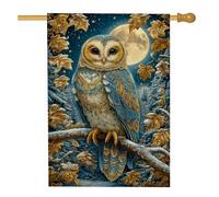 Incantevole bandiera da giardino con gufo autunnale, gufo mistico blu e oro, striscione decorativo per esterni, doppia faccia decorazione per prato per vacanze autunnali per casa autunnale 71 x 101 cm