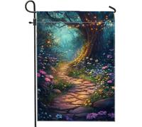 Incantevole bandiera da giardino della foresta, striscione decorativo colorato floreale per sentieri, decorazione per la casa, decorazione esterna su entrambi i lati per primavera ed estate
