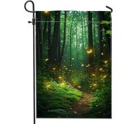 Incantevole bandiera da giardino della foresta, verde Wilderness Pathway Home Decor Banner, bandiera su entrambi i lati in iuta da cortile a tema natura decorazione per prato esterno 30,5 x 45,7 cm