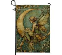 Incantevole bandiera da giardino delle fate, decorazione verde al chiaro di luna per primavera estate, striscione da esterno in iuta su entrambi i lati per decorazione per feste sul prato 30,5 x 45,7
