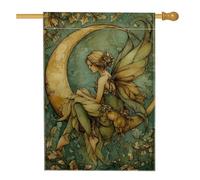 Incantevole bandiera da giardino delle fate, decorazione verde al chiaro di luna per primavera estate, striscione da esterno in iuta su entrambi i lati per decorazione per feste sul prato 71 x 101 cm
