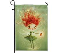 Incantevole bandiera da giardino delle fate, striscione decorativo con capelli rossi e verdi, doppia faccia per primavera estate all'aperto, decorazione per la casa, 30,5 x 45,7 cm