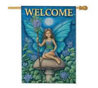 Incantevole bandiera da giardino delle fate, striscione decorativo per la casa con farfalle turchesi, bandiera stagionale su entrambi i lati, per la decorazione del prato all'aperto, tema floreale