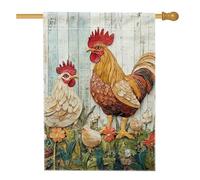 Incantevole bandiera da giardino di gallina, decorazione colorata della fattoria per primavera ed estate, banner rustico in tela da imballaggio a doppia faccia, decorazione per prato all'aperto, 28 x