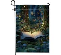 Incantevole bandiera da giardino, farfalle verde scuro e libro decorazione per esterni, bandiera in iuta su entrambi i lati per la primavera estate decorazione del prato 30,5 x 45,7 cm