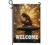 Incantevole bandiera da giardino fatata, ali dorate glitterate, striscione decorativo per la casa, in iuta su entrambi i lati, decorazione per esterni per tutte le stagioni, 30,5 x 45,7 cm